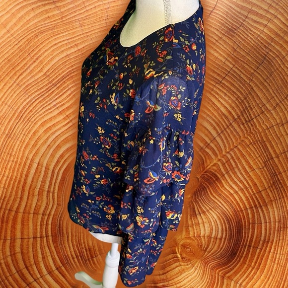 Madewell ‘Ruffle Sleeve Top’ in “Oriental Floral Midnight” Navy Blue Size Small - Picture 8 of 16